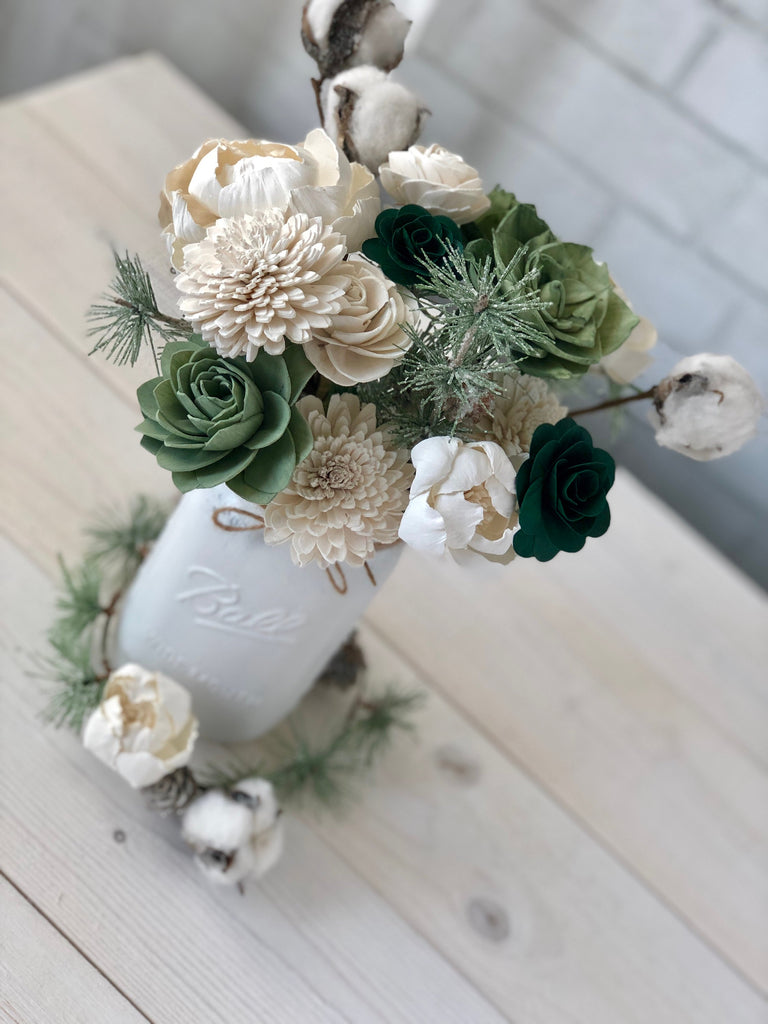 Snow Under the Pines Arrangement - PineandPetalWeddings