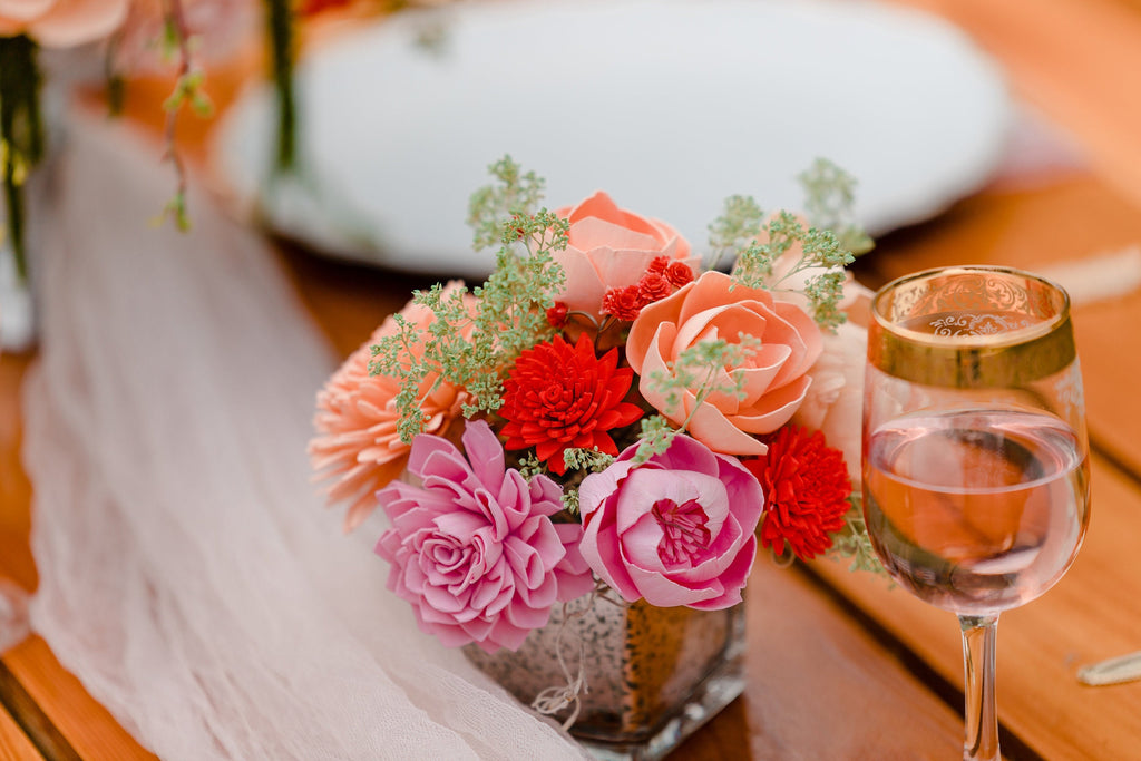 Sprouting Love Mercury Glass Arrangement - PineandPetalWeddings