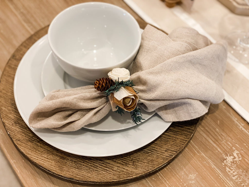 pine and juniper sola wood flower napkin ring set of 4