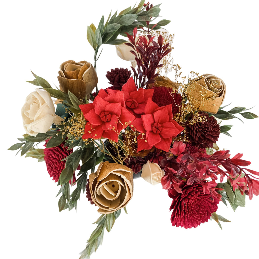 poinsettia sola wood flower arrangement centerpiece christmas decor