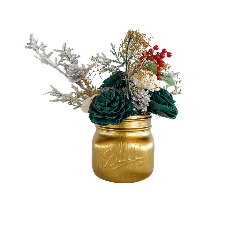 gold mason jar christmas sola wood flower arrangement gift